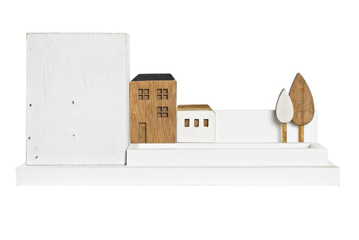 DKD Home Decor Cubilete Urban Blanco Marron Madera 11 x 14 x 28 cm