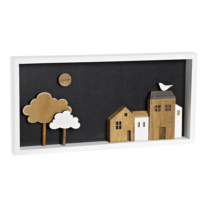 DKD Home Decor Decoración de Pared de Madera Casitas Blanco y Marrón