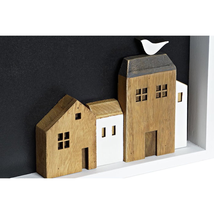 DKD Home Decor Decoración de Pared de Madera Casitas Blanco y Marrón