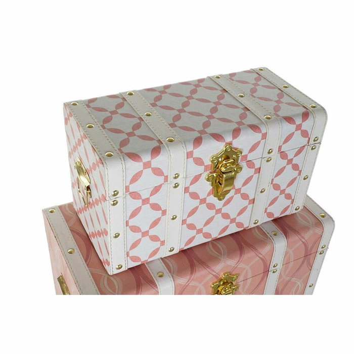 DKD Home Decor Baúl Sixties estilo Vintage, Cofre de Almacenamiento de MDF y PU, Naranja y Blanco, 60x35x41 cm - Set de 4 Unidades