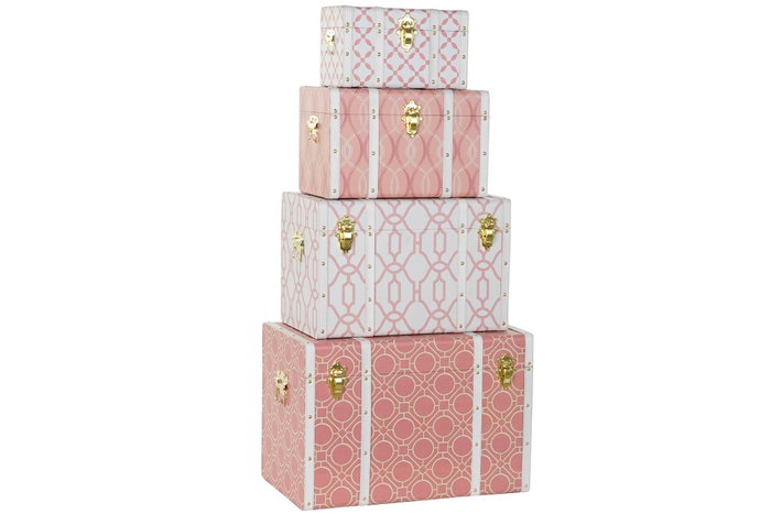DKD Home Decor Set de 2 Papeleras Lienzo y Madera Naranja 33x24,5x35,3 cm