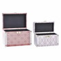 DKD Home Decor Set de 2 Cajas Decorativas de Lienzo y Madera Naranja