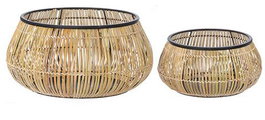 DKD Home Decor Set de 2 Maceteros de Ratán y Metal Natural 50x50x25,4 cm