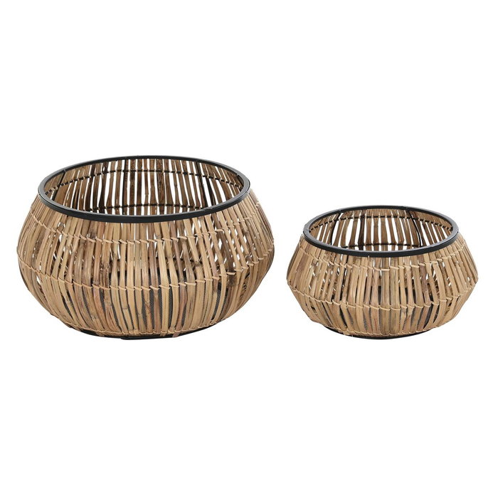 DKD Home Decor Set de 2 Maceteros de Ratán y Metal Natural 50x50x25,4 cm DKD Home Decor Set de 2 Maceteros de Ratán y Metal Natural 50x50x25,4 cm