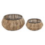 DKD Home Decor Set de 2 Maceteros de Ratán y Metal Natural 50x50x25,4 cm