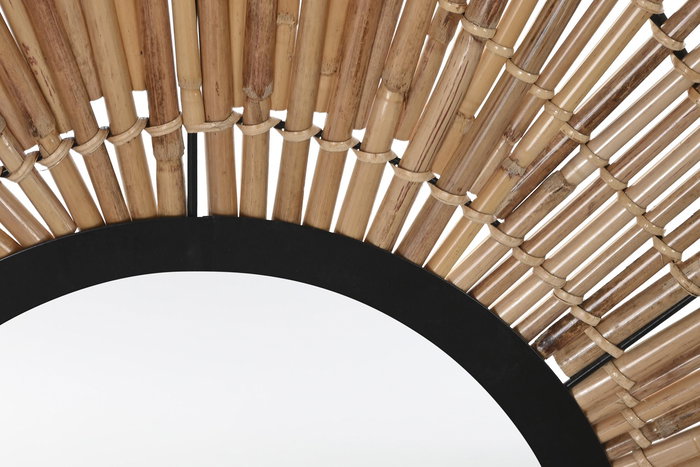 DKD Home Decor Espejo Balines Ratan, Espejo, Metal Negro, Natural 63 x 1.5 x 92 cm