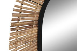 DKD Home Decor Espejo Balines Ratan, Espejo, Metal Negro, Natural 63 x 1.5 x 92 cm