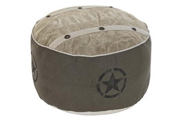 DKD Home Decor Cojin Suelo Vintage 1993 Gris Oscuro Beige Polyester Algodon Piel 50 x 50 x 34 cm