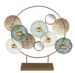 DKD Home Decor Decoración de Metal y Espejo Nenúfar Dorado y Verde Menta