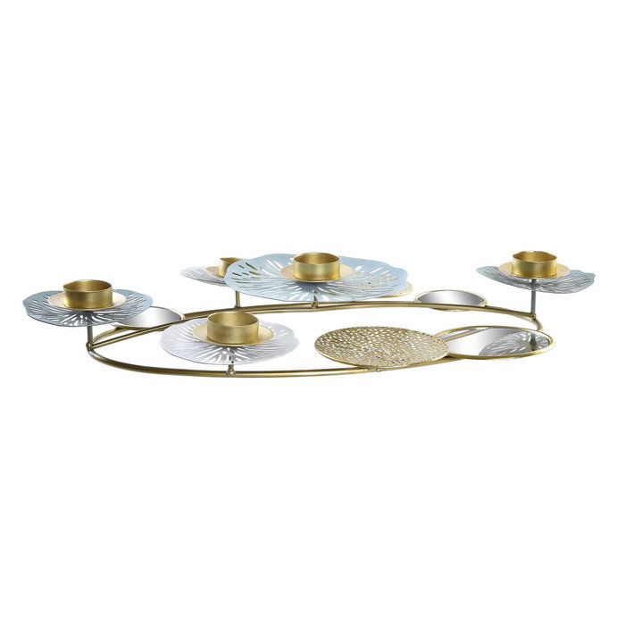DKD Home Decor Candelabro Metal Espejo Nenúfar Dorado y Verde Menta Surimi