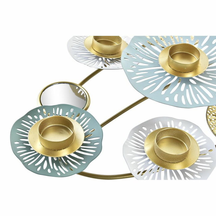 DKD Home Decor Candelabro Metal Espejo Nenúfar Dorado y Verde Menta Surimi
