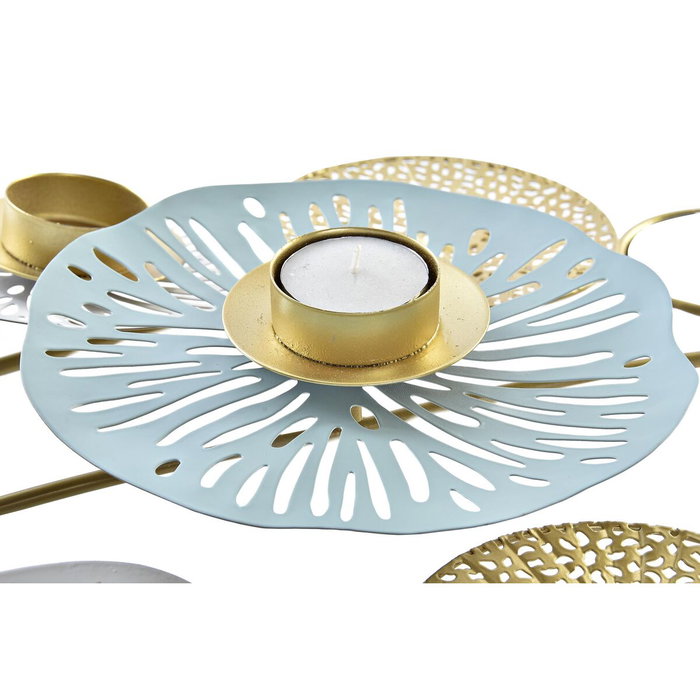 DKD Home Decor Candelabro Metal Espejo Nenúfar Dorado y Verde Menta Surimi