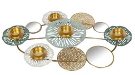DKD Home Decor Candelabro Metal Espejo Nenúfar Dorado y Verde Menta Surimi