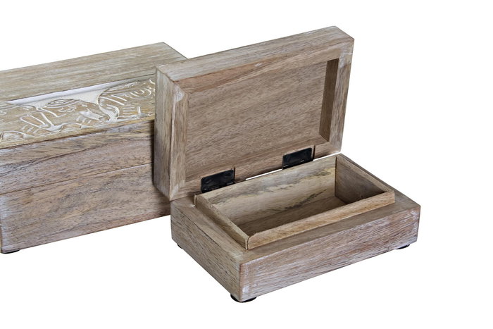 Caja Indio DKD Home Decor Marron Blanco 13 x 8 x 18 cm Set de 2