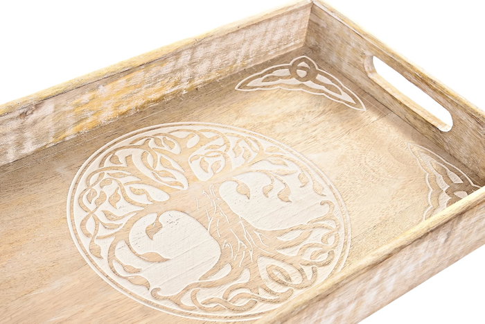 DKD Home Decor Set de 2 Bandejas de Mango Árbol de la Vida 42,5x27,5x5 cm