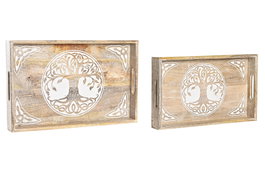 DKD Home Decor Set de 2 Bandejas de Mango Árbol de la Vida 42,5x27,5x5 cm