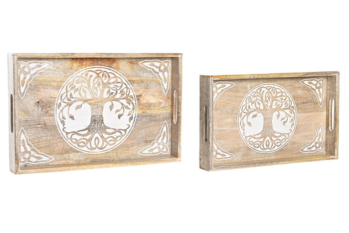 DKD Home Decor Set de 2 Bandejas de Mango Árbol de la Vida 42,5x27,5x5 cm DKD Home Decor Set de 2 Bandejas de Mango Árbol de la Vida 42,5x27,5x5 cm