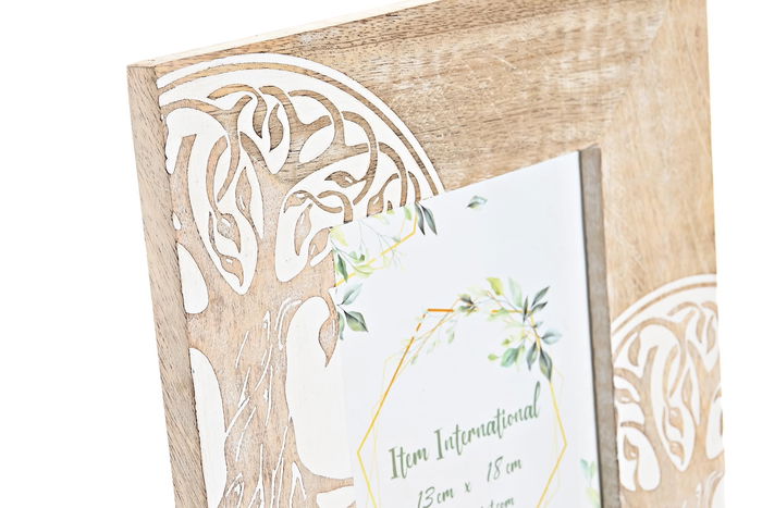 DKD Home Decor Marco de Foto Estilo Indio Hamsa 13x18 cm Marron Blanco con Mango y Cristal