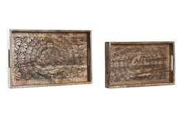 DKD Home Decor India8 Bandeja Oriental Mango Marron Oscuro Set de 2 43 x 7.5 x 27.5 cm