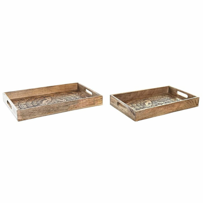 DKD Home Decor Set de 2 Bandejas de Mango Buda Decapé Marrón 43x27,5x7,5 cm