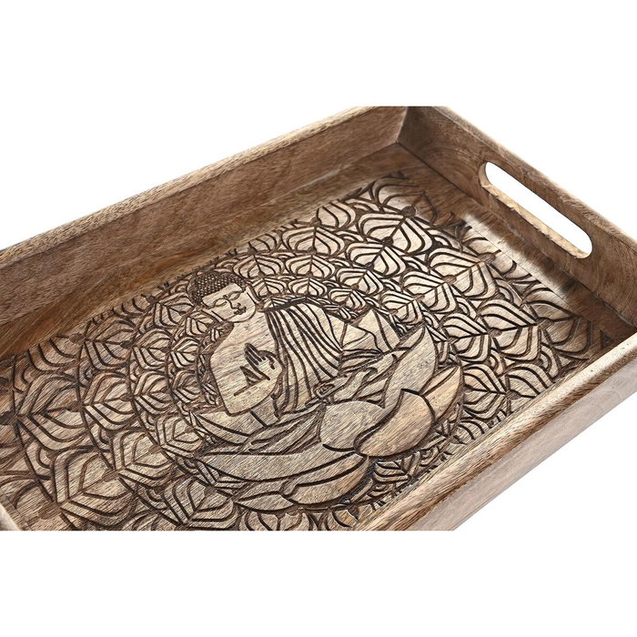 DKD Home Decor Set de 2 Bandejas de Mango Buda Decapé Marrón 43x27,5x7,5 cm