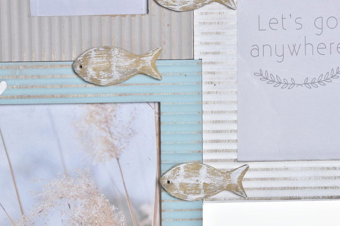 DKD Home Decor Marco Multifoto O grove Atlantico Marron Turquesa Madera Cristal 2 x 40.5 x 51 cm