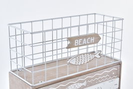 DKD Home Decor Joyero Mediterraneo Marron Blanco Madera Metal Peces 10.5 x 28.5 x 26.5 cm