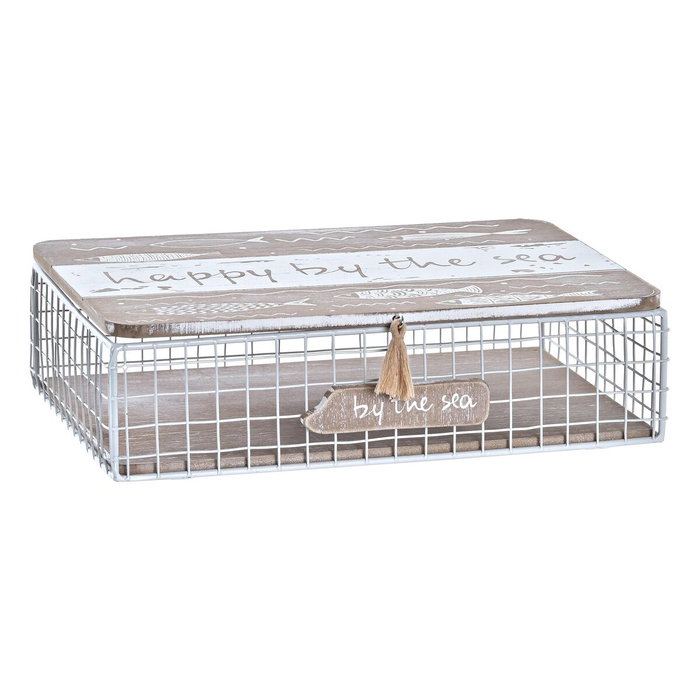 DKD Home Decor Caja de Madera y Metal con Diseño de Peces Marrón y Blanco DKD Home Decor Caja de Madera y Metal con Diseño de Peces Marrón y Blanco