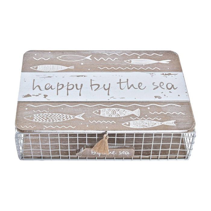 DKD Home Decor Caja de Madera y Metal con Diseño de Peces Marrón y Blanco DKD Home Decor Caja de Madera y Metal con Diseño de Peces Marrón y Blanco