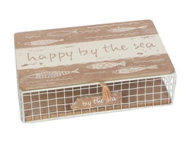 DKD Home Decor Caja Mediterraneo Pollença Madera Metal Marron Blanco 24 x 16 x 6 cm