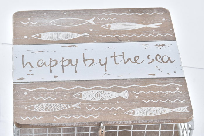 DKD Home Decor Caja Mediterraneo Pollença Madera Metal Marron Blanco 16 x 16 x 6 cm