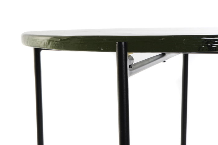 DKD Home Decor Mesita Auxiliar Moderno Negro Metal Cristal Doble 50 x 50 x 42 cm