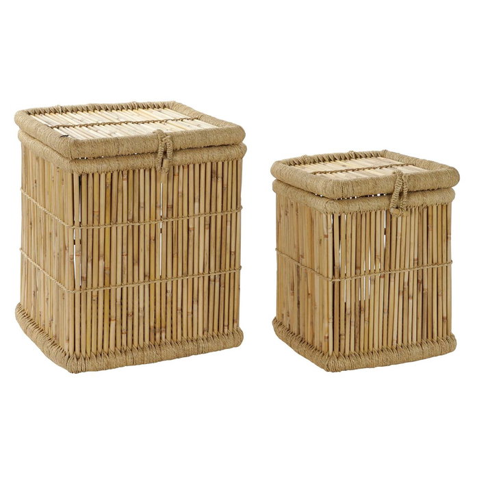 DKD Home Decor Set de 2 Cestas de Bambú y Cuerda Natural