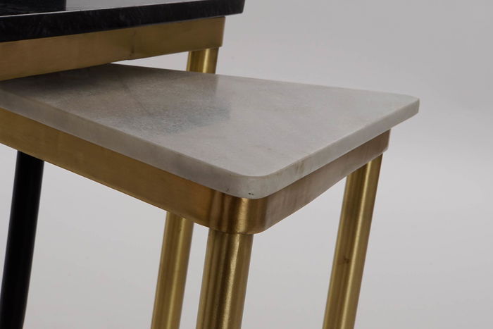 DKD Home Decor Mesita Auxiliar Moderno Blanco Negro Set de 3 46.5 x 53 x 68 cm