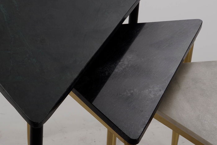 DKD Home Decor Mesita Auxiliar Moderno Blanco Negro Set de 3 46.5 x 53 x 68 cm