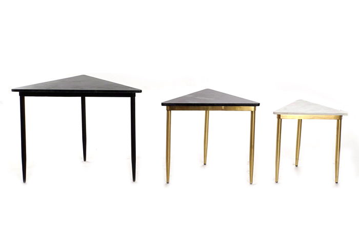 DKD Home Decor Mesita Auxiliar Moderno Blanco Negro Set de 3 46.5 x 53 x 68 cm