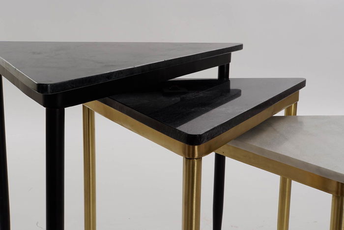 DKD Home Decor Mesita Auxiliar Moderno Blanco Negro Set de 3 46.5 x 53 x 68 cm