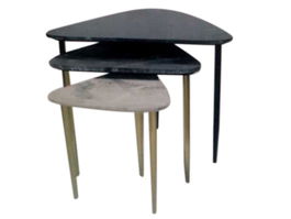 DKD Home Decor Mesita Auxiliar Moderno Blanco Negro Set de 3 46.5 x 53 x 68 cm