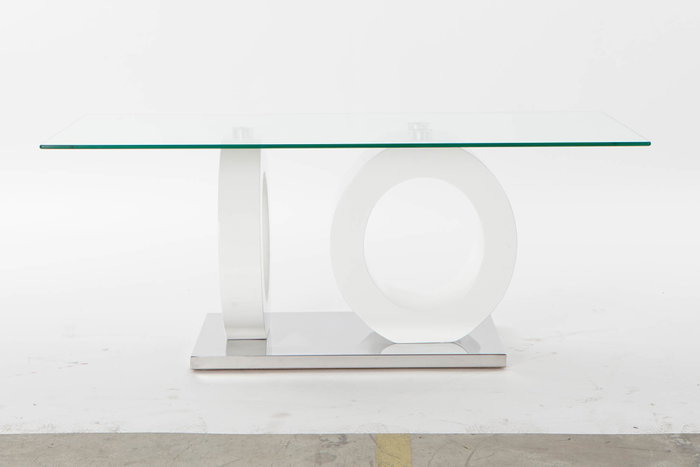 DKD Home Decor Mesa Centro Moderno Blanco Transparente Cristal y MDF 60 x 45 x 110 cm