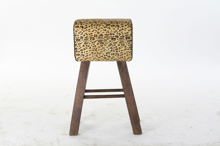 DKD Home Decor Taburete Colonial Marron Negro Madera Piel 43 x 35 x 75 cm