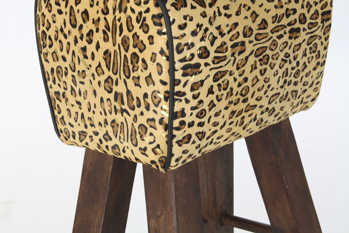 DKD Home Decor Taburete Colonial Marron Negro Madera Piel 43 x 35 x 75 cm