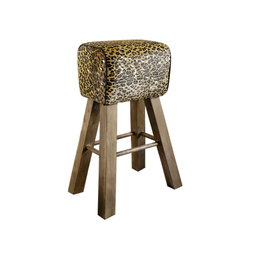 DKD Home Decor Taburete de Madera y Piel Leopardo Marrón