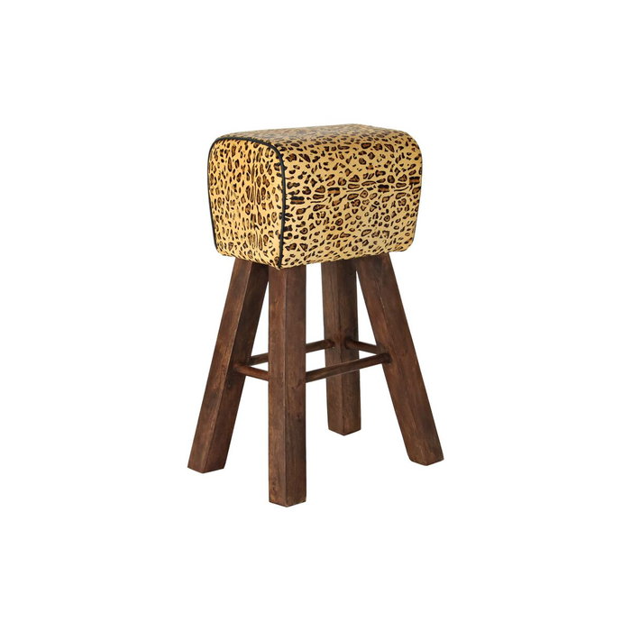 DKD Home Decor Taburete de Madera y Piel Leopardo Marrón DKD Home Decor Taburete de Madera y Piel Leopardo Marrón