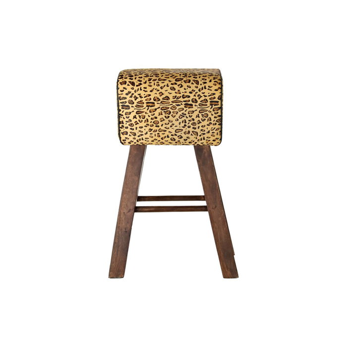 DKD Home Decor Taburete de Madera y Piel Leopardo Marrón DKD Home Decor Taburete de Madera y Piel Leopardo Marrón