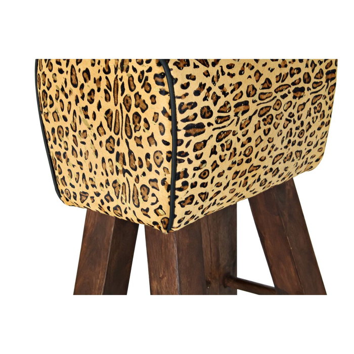 DKD Home Decor Taburete de Madera y Piel Leopardo Marrón DKD Home Decor Taburete de Madera y Piel Leopardo Marrón