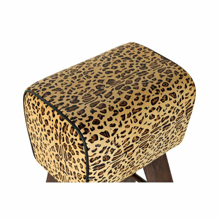 DKD Home Decor Taburete de Madera y Piel Leopardo Marrón DKD Home Decor Taburete de Madera y Piel Leopardo Marrón