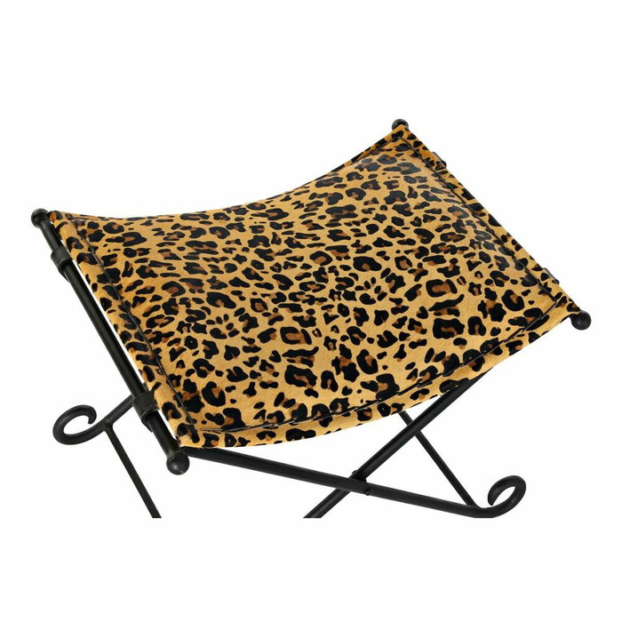 DKD Home Decor Reposapiés de Metal y Piel Leopardo Marrón