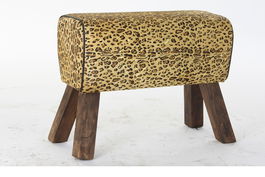 DKD Home Decor Reposapiés Colonial Marrón Negro Madera Piel 67 x 51 x 30 cm