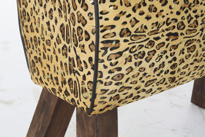 DKD Home Decor Reposapiés Colonial Marrón Negro Madera Piel 67 x 51 x 30 cm