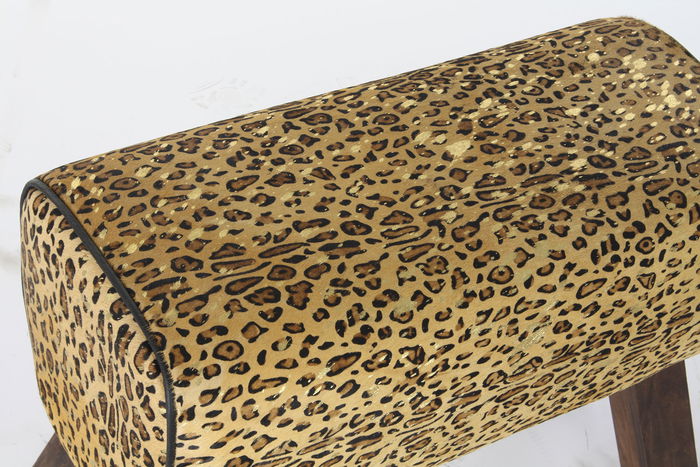 DKD Home Decor Reposapiés Colonial Marrón Negro Madera Piel 67 x 51 x 30 cm